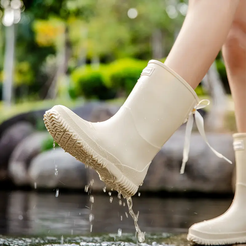 Fashion Mid-high Women's Rain Shoes Rain Boots Waterproof Non-slip Warm Fishing Work Boots Four Seasons Takeaway Rubber Shoes Water Boots - Image 15