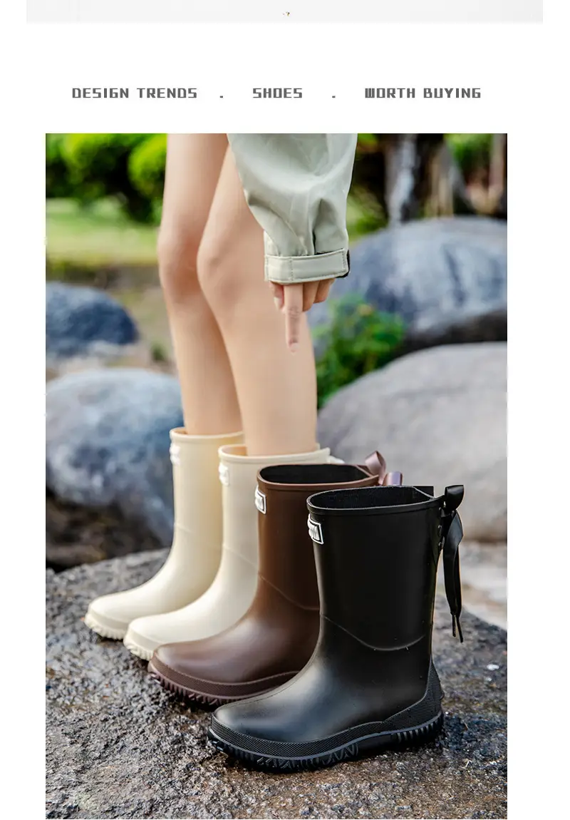 Fashion Mid-high Women's Rain Shoes Rain Boots Waterproof Non-slip Warm Fishing Work Boots Four Seasons Takeaway Rubber Shoes Water Boots — feature 18
