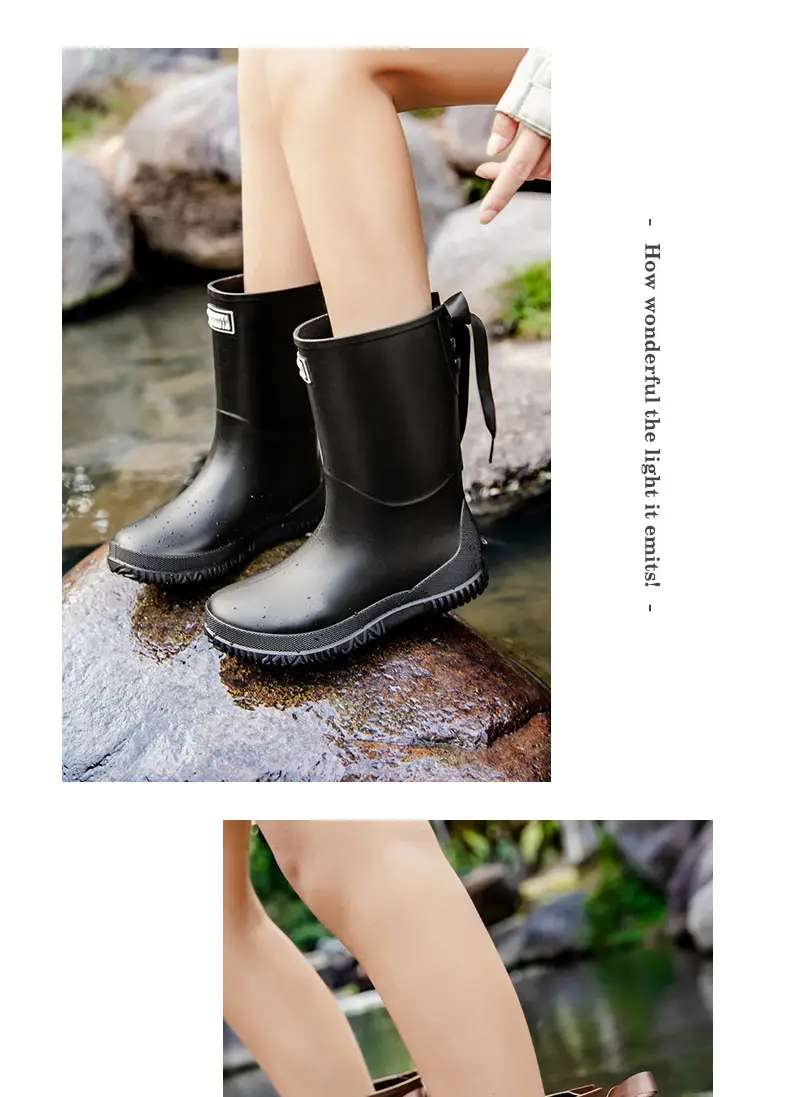 Fashion Mid-high Women's Rain Shoes Rain Boots Waterproof Non-slip Warm Fishing Work Boots Four Seasons Takeaway Rubber Shoes Water Boots — feature 19