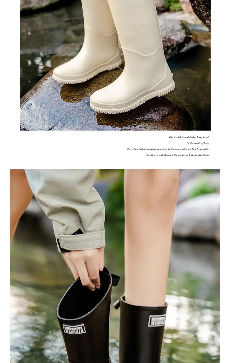 Fashion Mid-high Women's Rain Shoes Rain Boots Waterproof Non-slip Warm Fishing Work Boots Four Seasons Takeaway Rubber Shoes Water Boots — feature 21