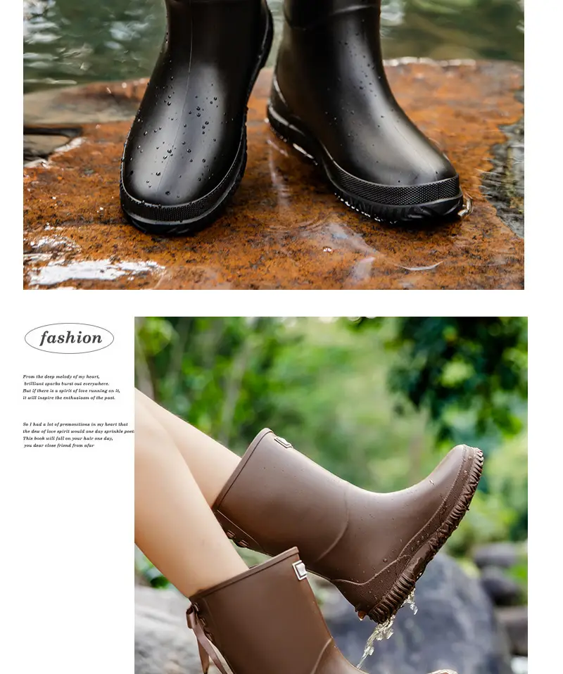 Fashion Mid-high Women's Rain Shoes Rain Boots Waterproof Non-slip Warm Fishing Work Boots Four Seasons Takeaway Rubber Shoes Water Boots — feature 22