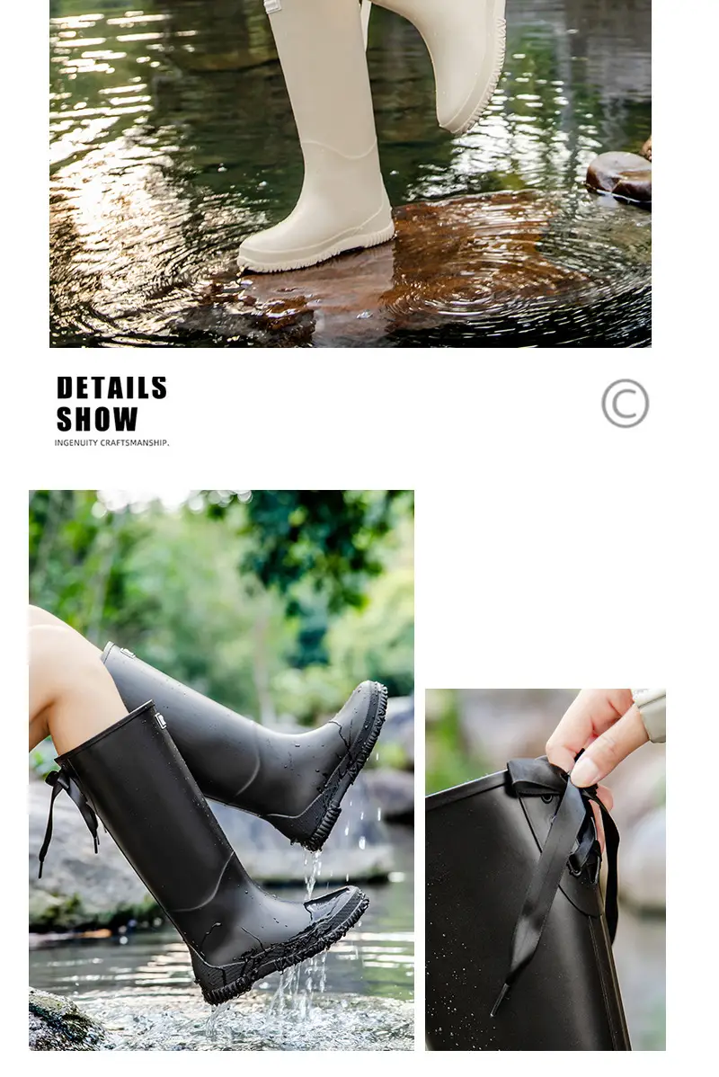 Fashion Mid-high Women's Rain Shoes Rain Boots Waterproof Non-slip Warm Fishing Work Boots Four Seasons Takeaway Rubber Shoes Water Boots — feature 24