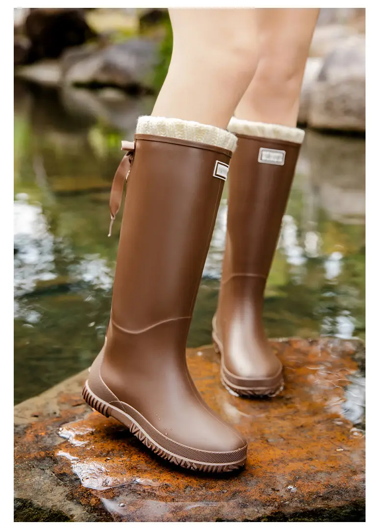 Fashion Mid-high Women's Rain Shoes Rain Boots Waterproof Non-slip Warm Fishing Work Boots Four Seasons Takeaway Rubber Shoes Water Boots — feature 25
