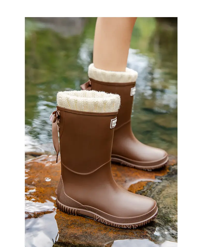Fashion Mid-high Women's Rain Shoes Rain Boots Waterproof Non-slip Warm Fishing Work Boots Four Seasons Takeaway Rubber Shoes Water Boots — feature 28