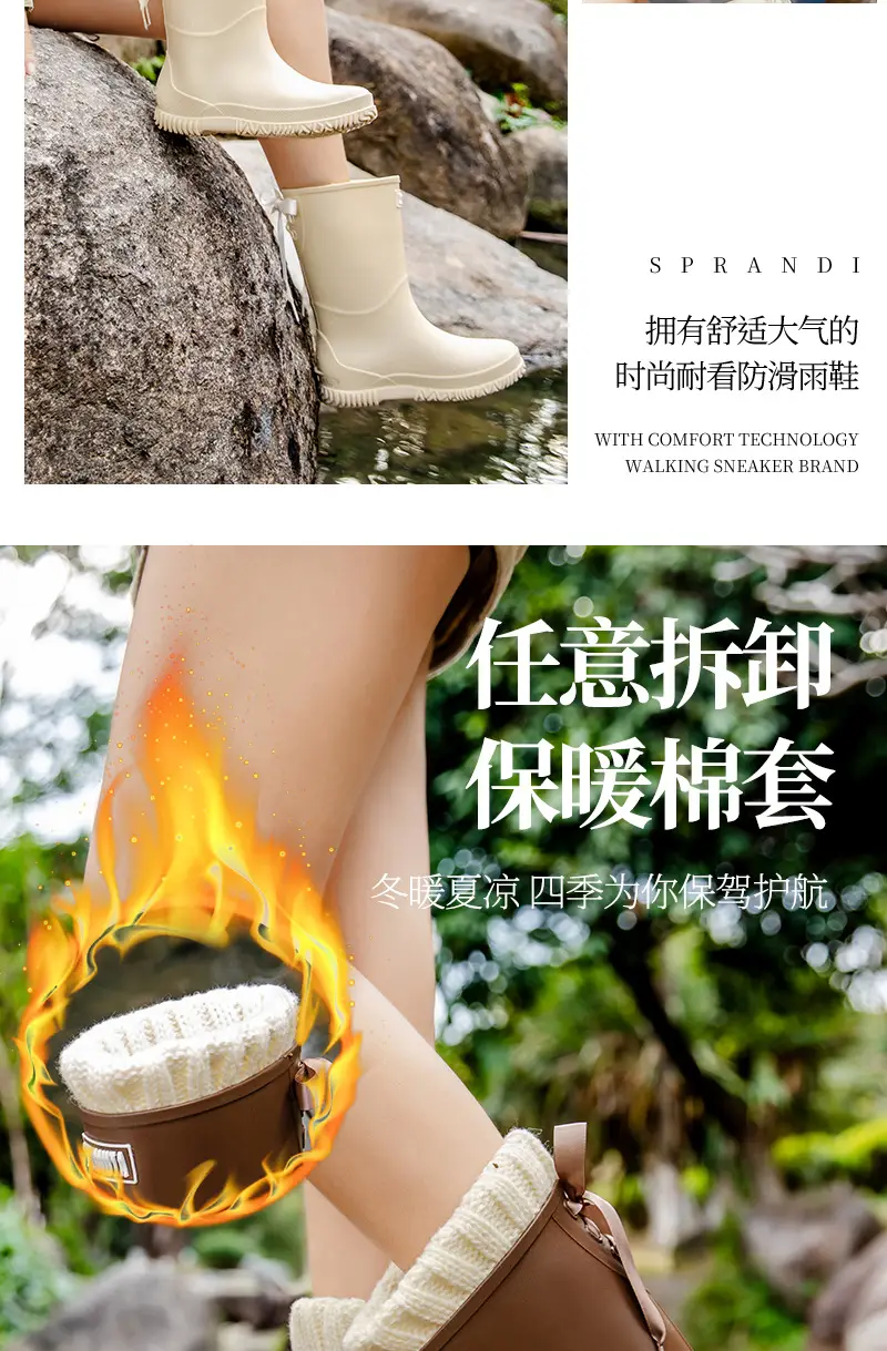 Fashion Mid-high Women's Rain Shoes Rain Boots Waterproof Non-slip Warm Fishing Work Boots Four Seasons Takeaway Rubber Shoes Water Boots — feature 4