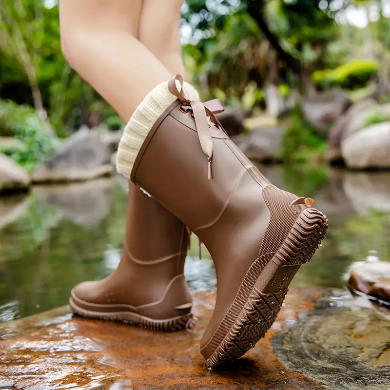 Fashion Mid-high Women's Rain Shoes Rain Boots Waterproof Non-slip Warm Fishing Work Boots Four Seasons Takeaway Rubber Shoes Water Boots - Image 12