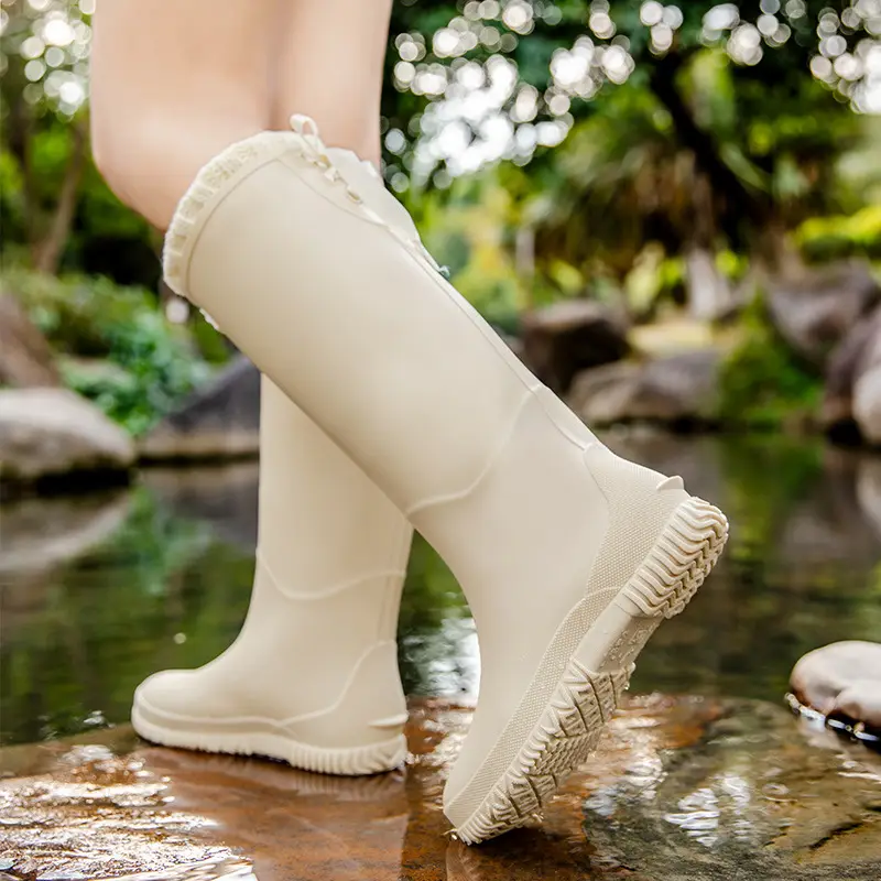 Fashion Mid-high Women's Rain Shoes Rain Boots Waterproof Non-slip Warm Fishing Work Boots Four Seasons Takeaway Rubber Shoes Water Boots - Image 4