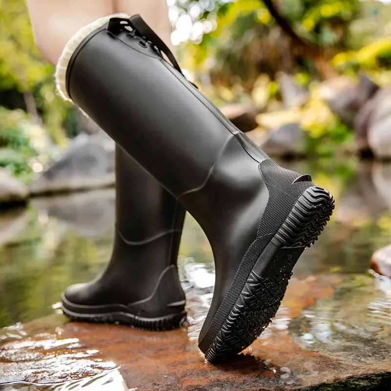 Fashion Mid-high Women's Rain Shoes Rain Boots Waterproof Non-slip Warm Fishing Work Boots Four Seasons Takeaway Rubber Shoes Water Boots - Image 5