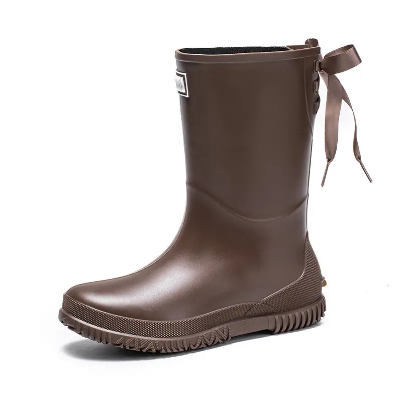 Fashion Mid-high Women's Rain Shoes Rain Boots Waterproof Non-slip Warm Fishing Work Boots Four Seasons Takeaway Rubber Shoes Water Boots - Image 9