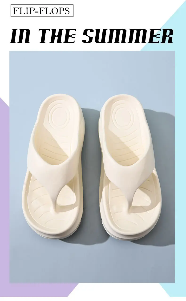 Women's Thick Bottom Flip-Flops All-Match Wear-Resistant Non-Stinky Foot Sandals EVA Home Non-Slip Slip-on Feeling Exterior Wear Beach Slippers — feature 2