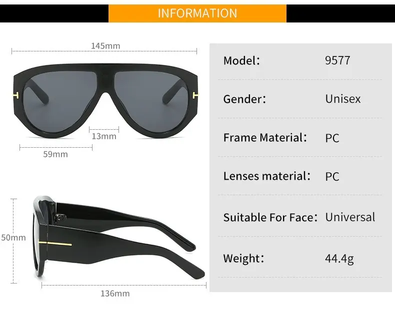 Black Anti-Ultraviolet Big Frame T Sunglasses β feature 9