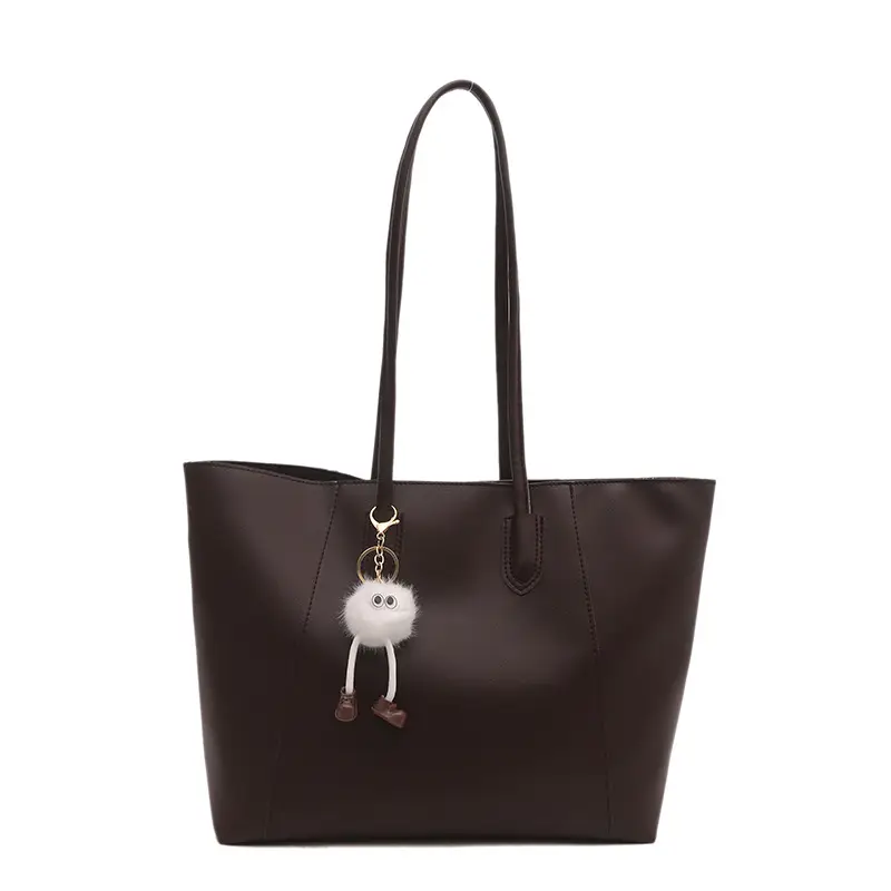 Black Large Capacity Women's Tote Bag with Keychain - Image 7
