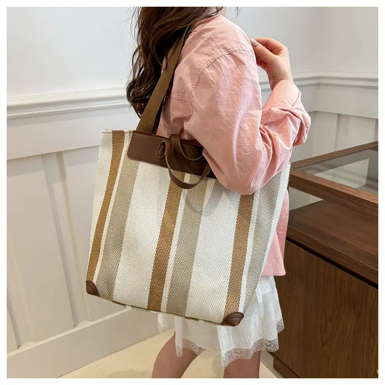 Women Striped Canvas Tote Bag Large Capacity Winter New Arrival — feature 12