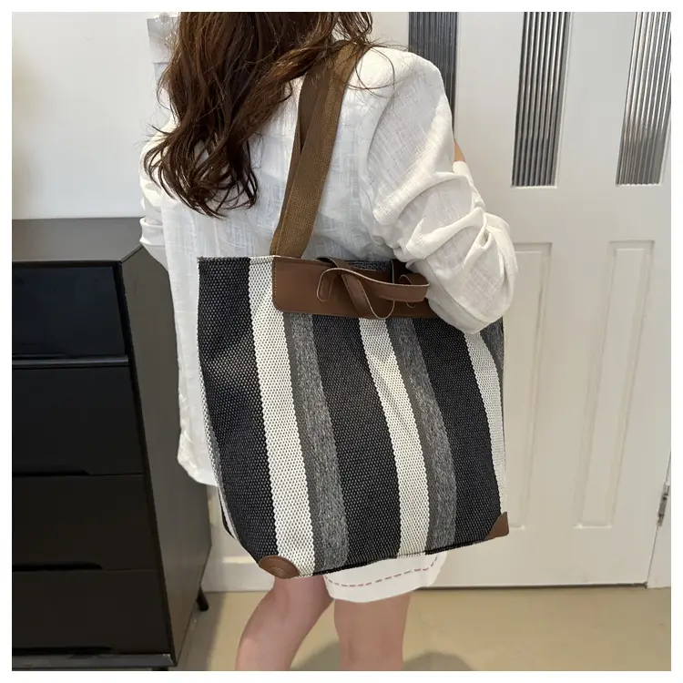 Women Striped Canvas Tote Bag Large Capacity Winter New Arrival — feature 20