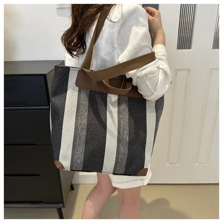 Women Striped Canvas Tote Bag Large Capacity Winter New Arrival — feature 21