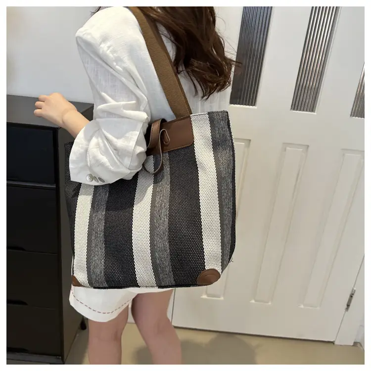 Women Striped Canvas Tote Bag Large Capacity Winter New Arrival — feature 22