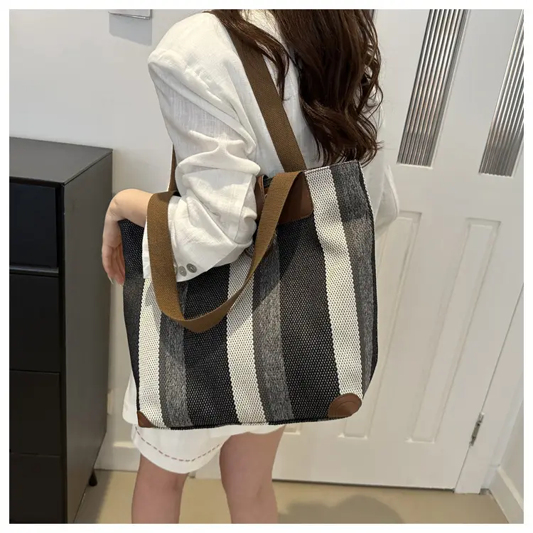 Women Striped Canvas Tote Bag Large Capacity Winter New Arrival — feature 23