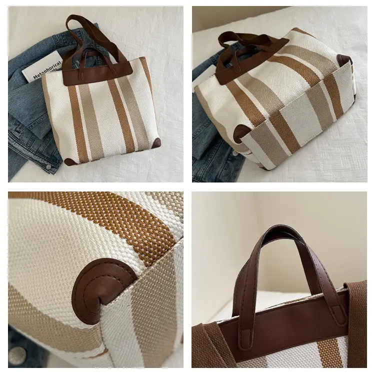 Women Striped Canvas Tote Bag Large Capacity Winter New Arrival — feature 7