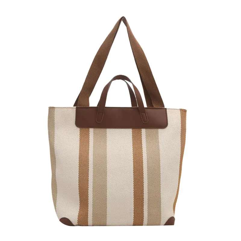 Women Striped Canvas Tote Bag Large Capacity Winter New Arrival - Image 2