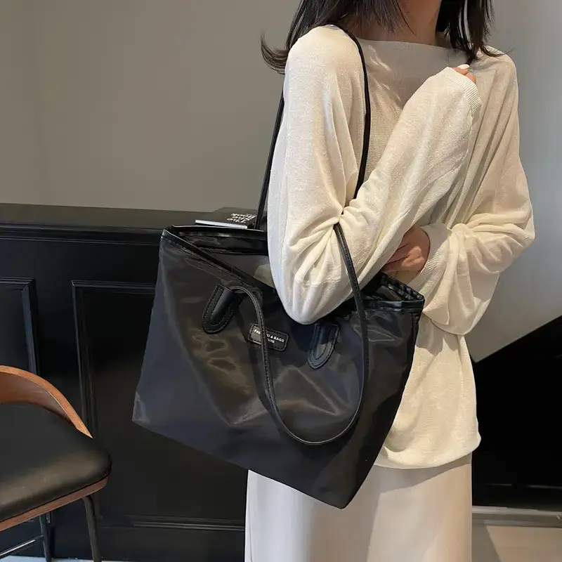 Women's Waterproof Underarm Tote Bag Black Large Capacity - Image 6