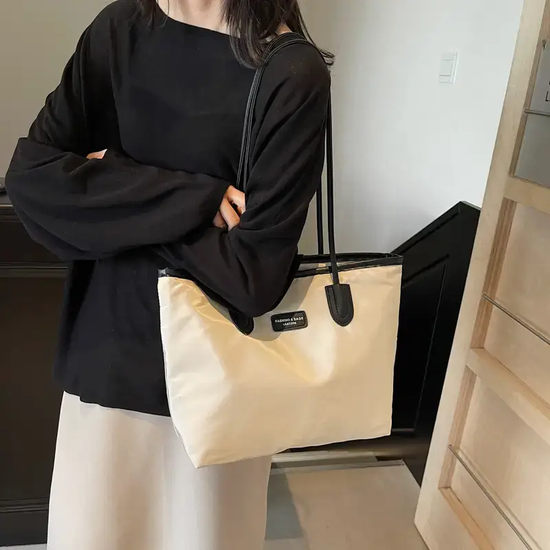 Women's Waterproof Underarm Tote Bag Black Large Capacity - Image 7