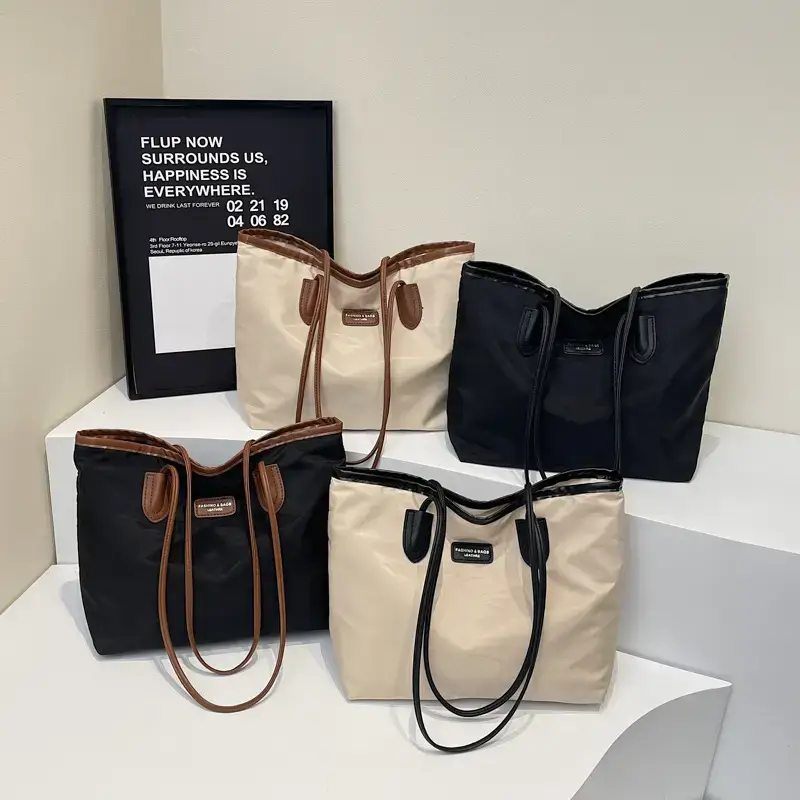 Women's Waterproof Underarm Tote Bag Black Large Capacity - Image 8