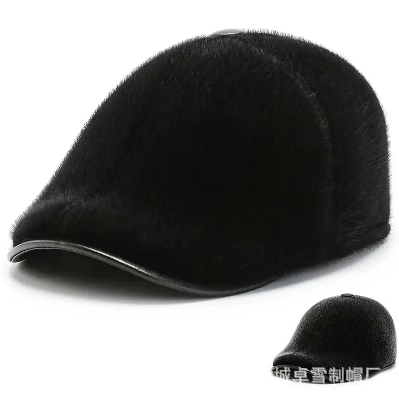 Men's Black Mink Winter Cap with Ear Protection - Image 3