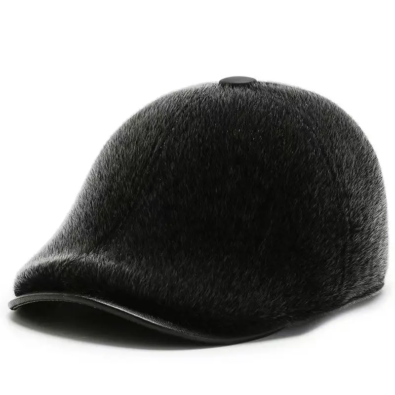 Men's Black Mink Winter Cap with Ear Protection - Image 2