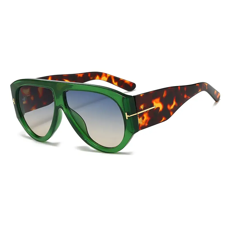 Large Frame Aviator Sunglasses Green Flame UV Resistant - Image 3