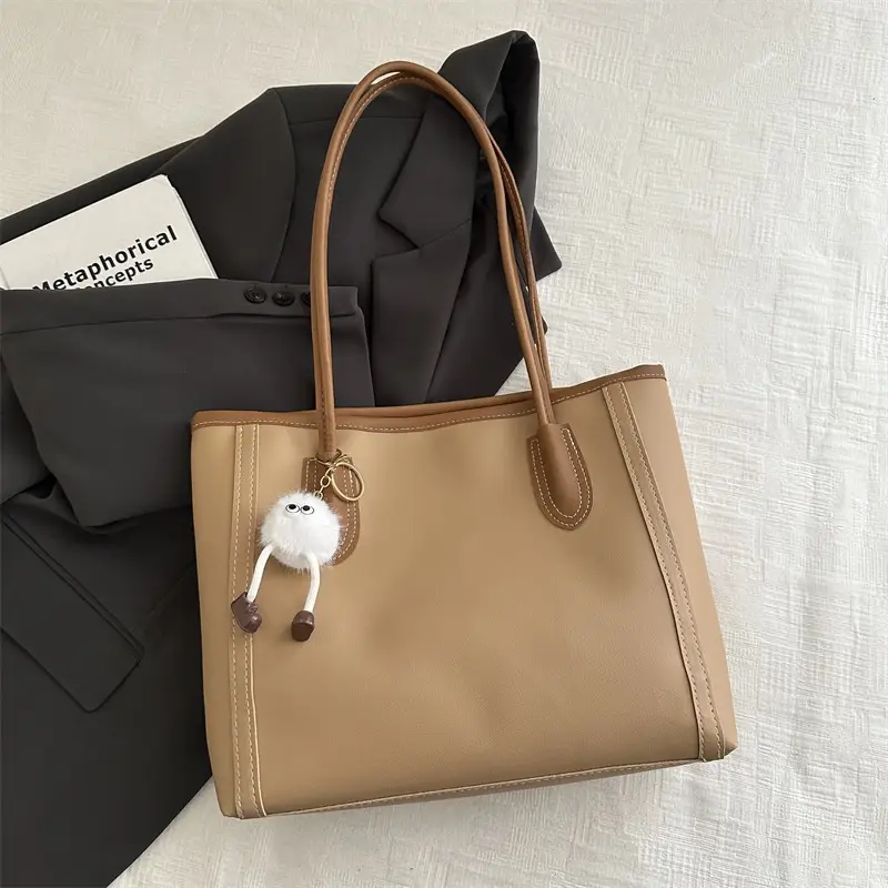 Women's Large Capacity Shoulder Bag White Brown Winter 2024 - Image 6