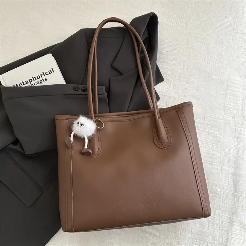 Women's Large Capacity Shoulder Bag White Brown Winter 2024 - Image 7