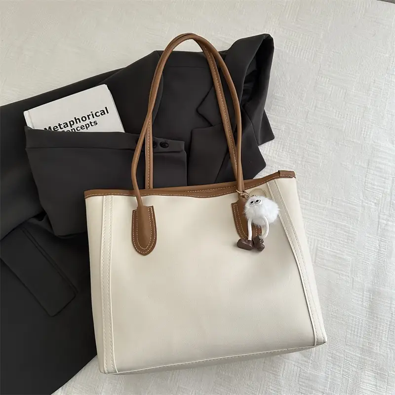 Women's Large Capacity Shoulder Bag White Brown Winter 2024 - Image 8