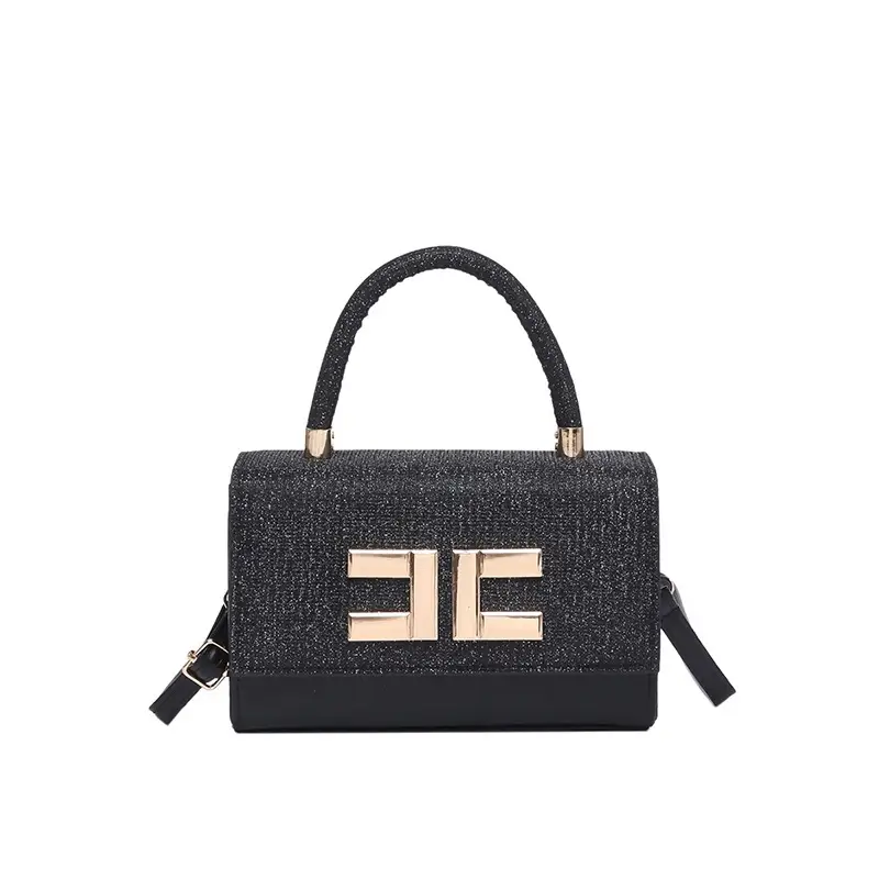 Women's Light Grey Square Shoulder Bag with Gold Clasp - Image 9