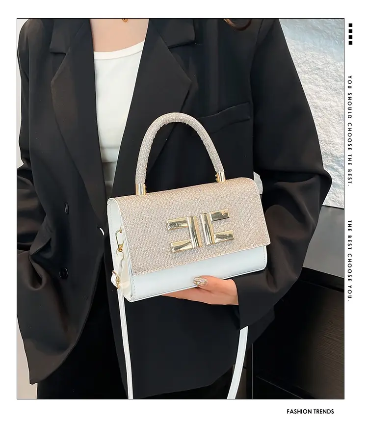 Women's Light Grey Square Shoulder Bag with Gold Clasp — feature 1