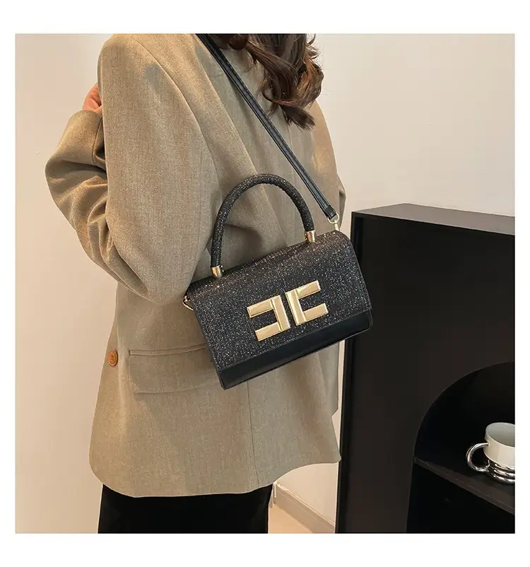 Women's Light Grey Square Shoulder Bag with Gold Clasp — feature 20