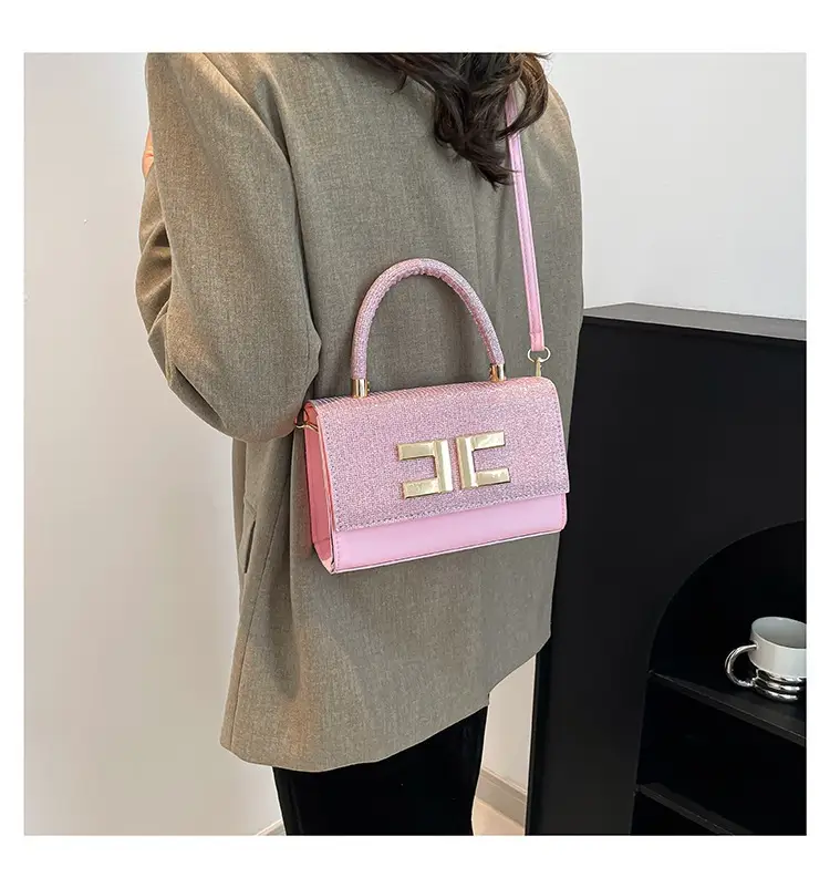 Women's Light Grey Square Shoulder Bag with Gold Clasp — feature 21