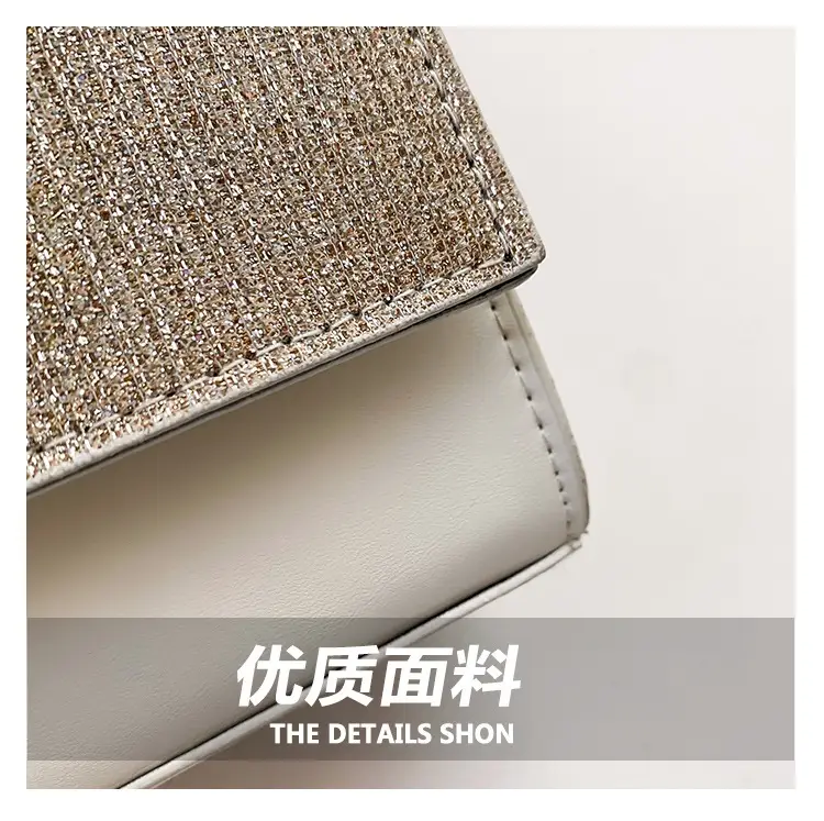 Women's Light Grey Square Shoulder Bag with Gold Clasp — feature 6