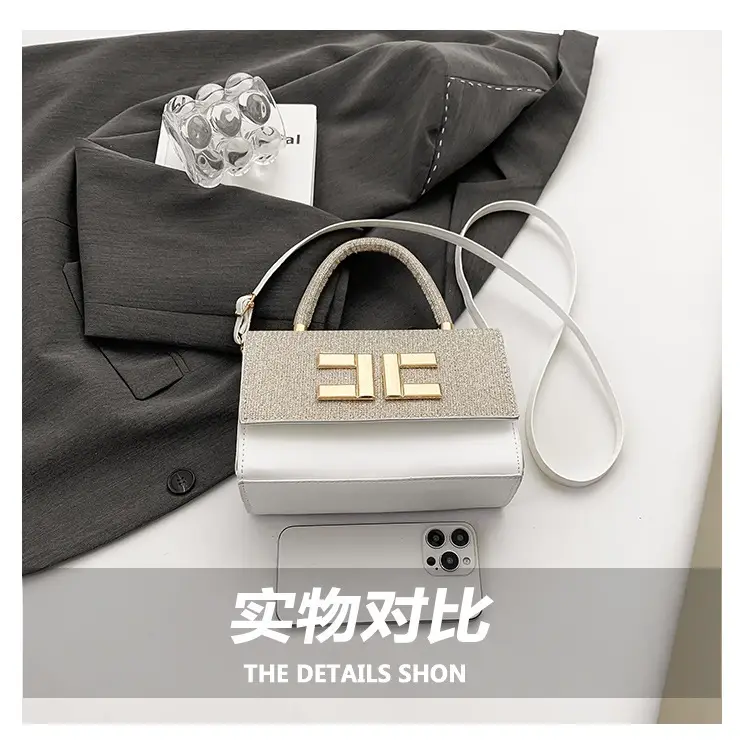 Women's Light Grey Square Shoulder Bag with Gold Clasp — feature 7