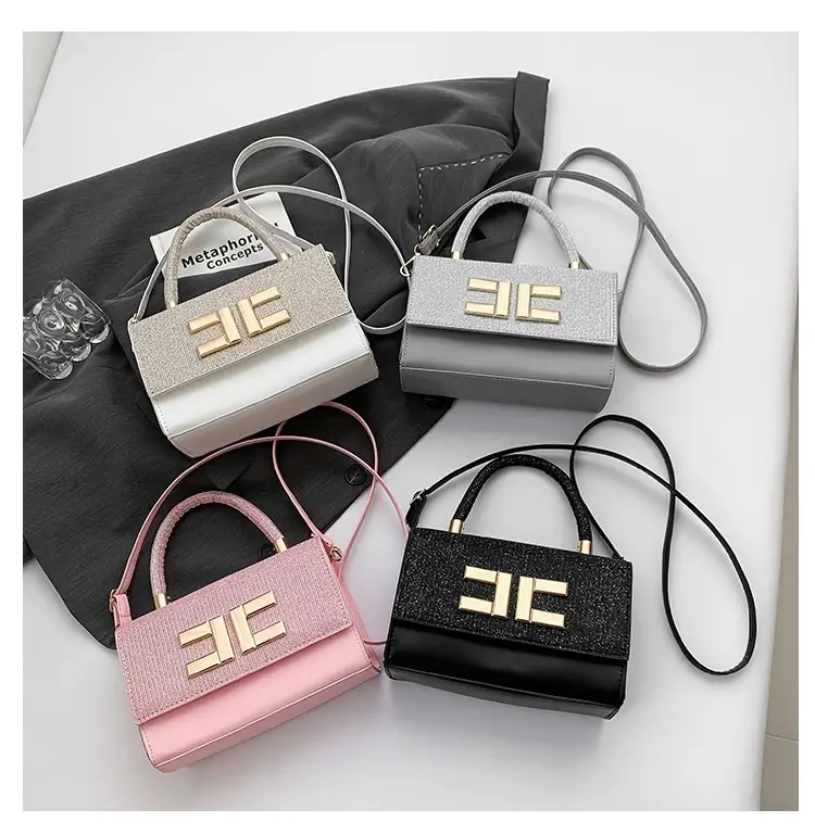 Women's Light Grey Square Shoulder Bag with Gold Clasp — feature 9