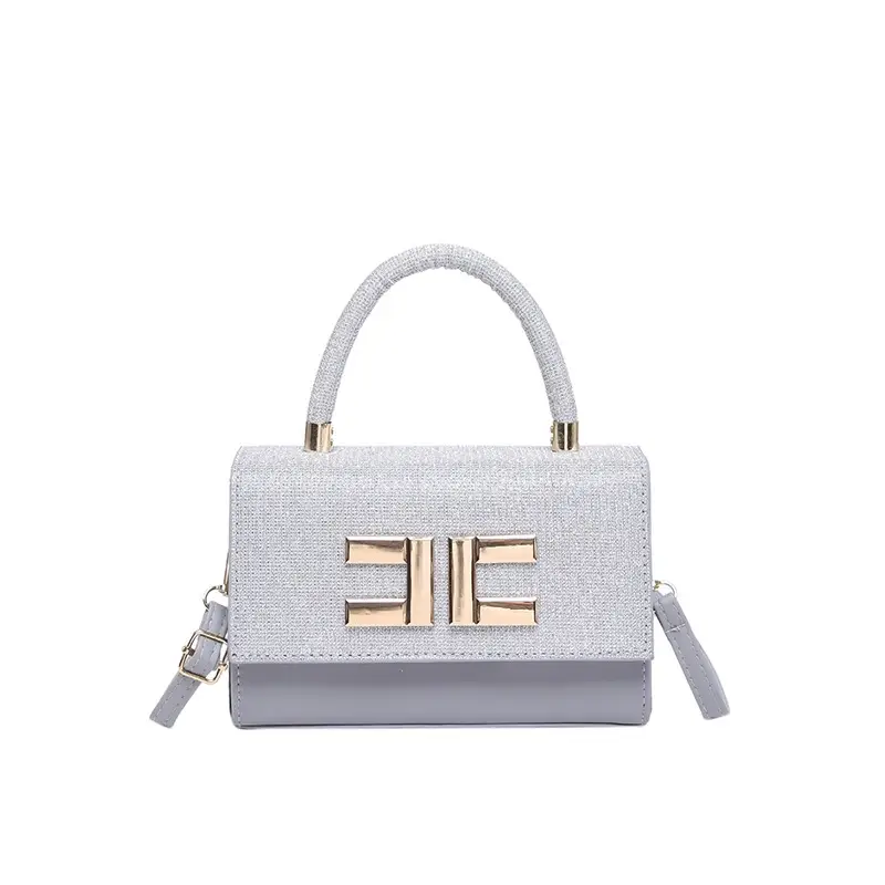 Women's Light Grey Square Shoulder Bag with Gold Clasp - Image 2