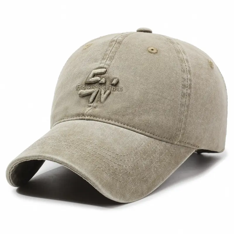 Men's Beige Korean Letter Denim Cap - Image 4