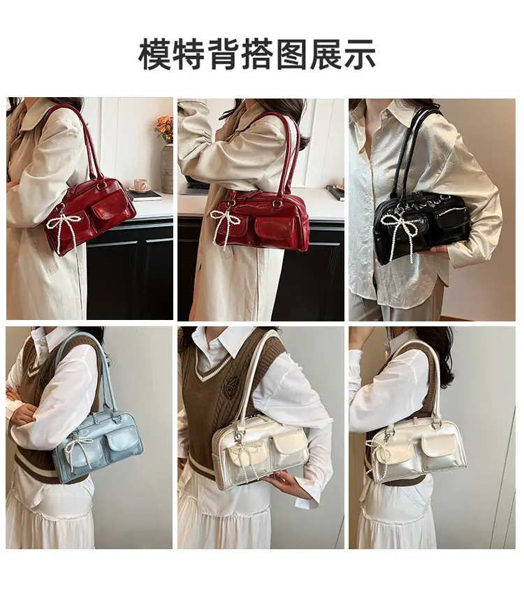 Korean Style Shoulder Bag with Zip Front & Chain Strap — feature 10
