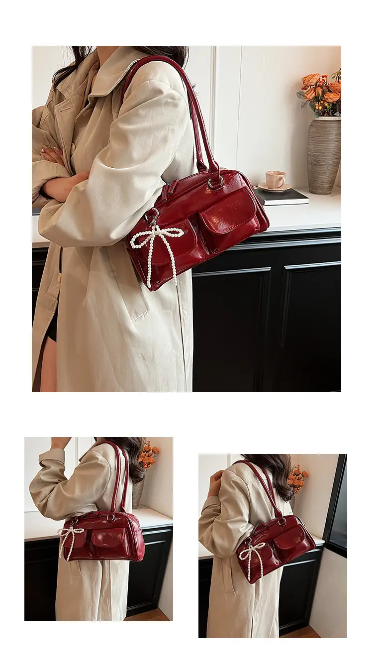 Korean Style Shoulder Bag with Zip Front & Chain Strap — feature 11