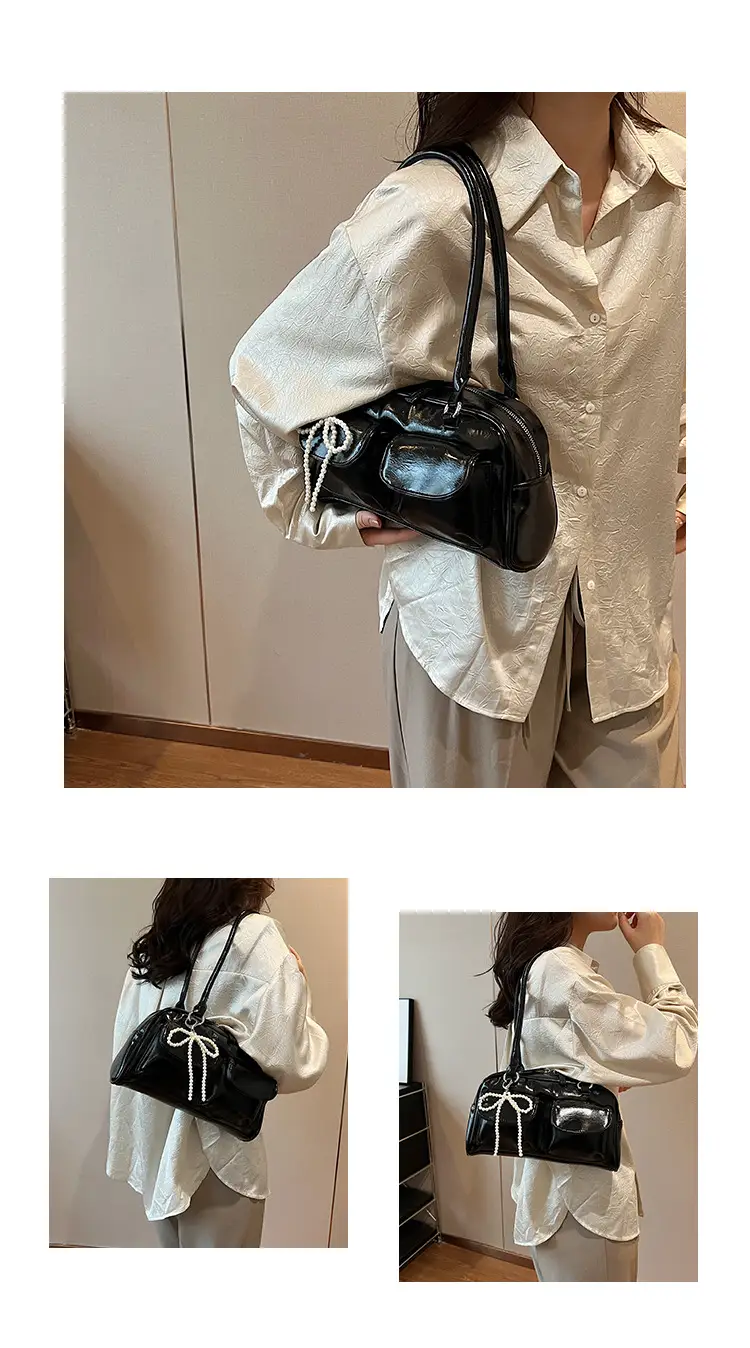 Korean Style Shoulder Bag with Zip Front & Chain Strap — feature 12
