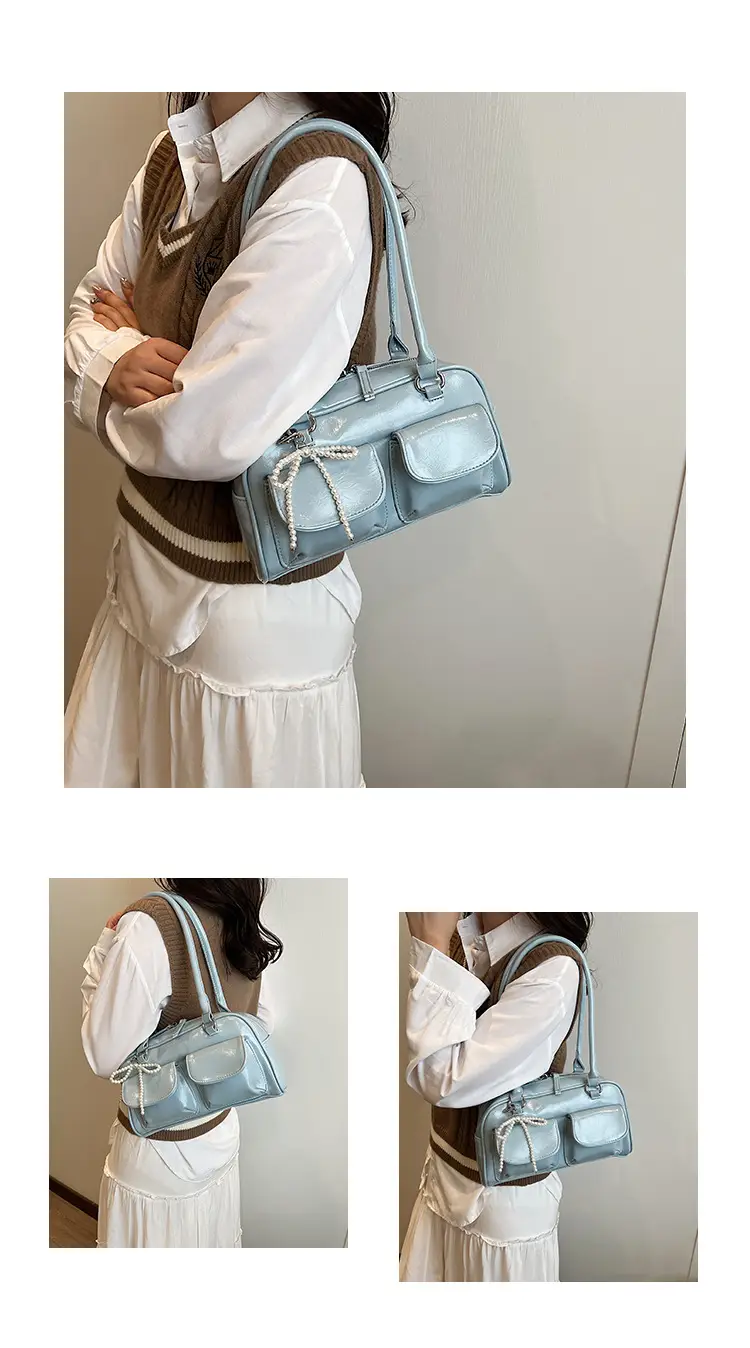 Korean Style Shoulder Bag with Zip Front & Chain Strap — feature 13