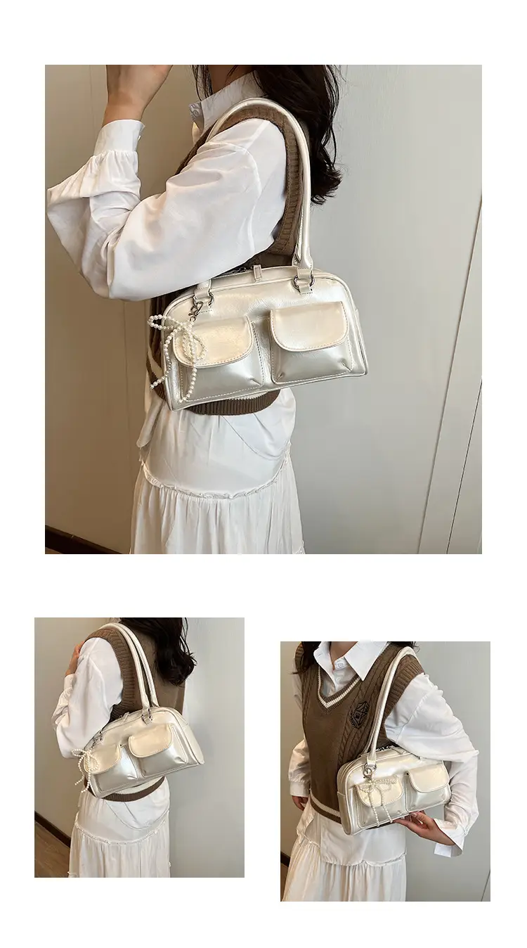 Korean Style Shoulder Bag with Zip Front & Chain Strap — feature 14