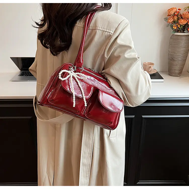 Korean Style Shoulder Bag with Zip Front & Chain Strap — feature 17