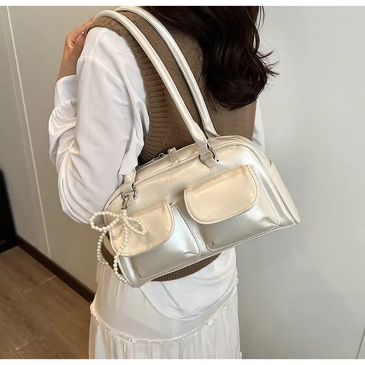 Korean Style Shoulder Bag with Zip Front & Chain Strap — feature 27