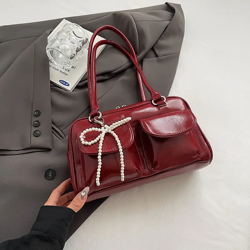 Korean Style Shoulder Bag with Zip Front & Chain Strap - Image 2
