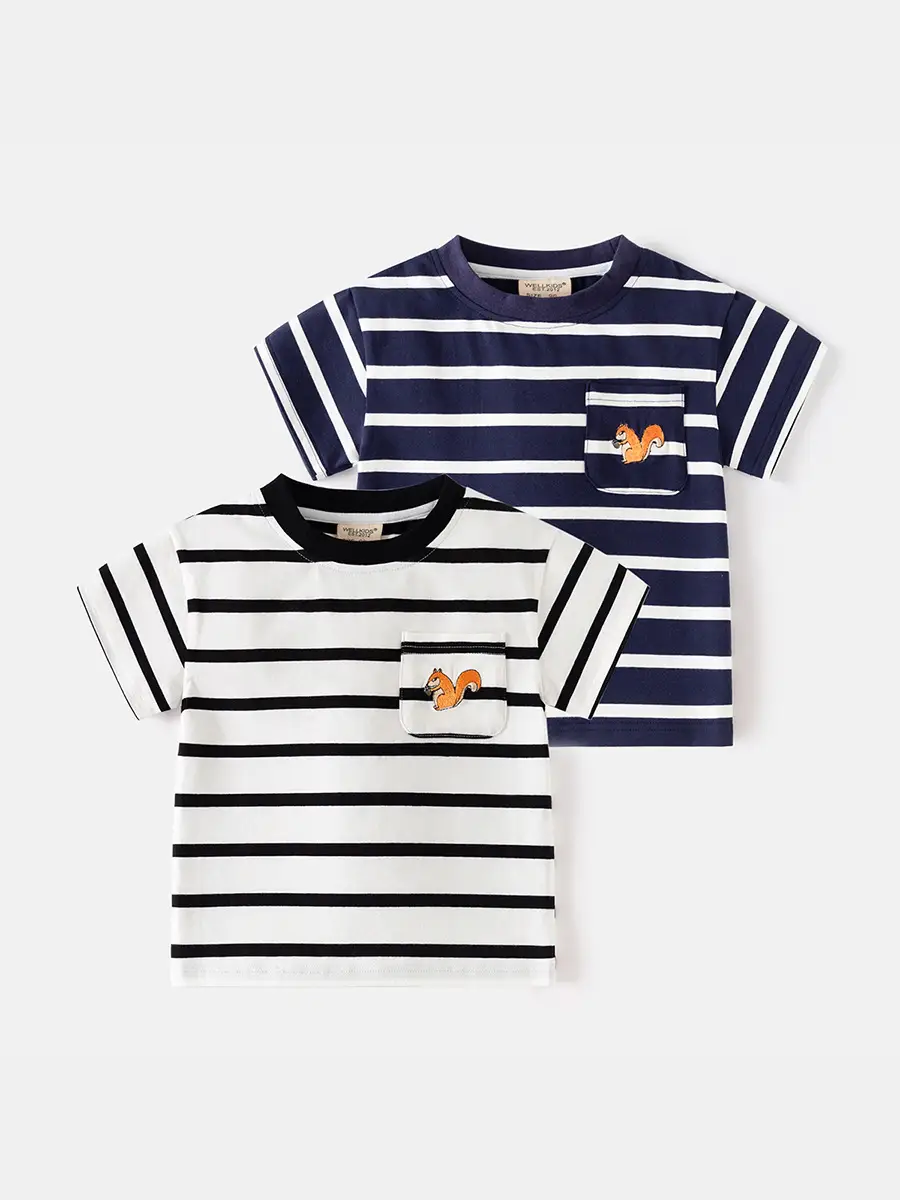 Boys Navy Striped Short Sleeve T-Shirt 2025